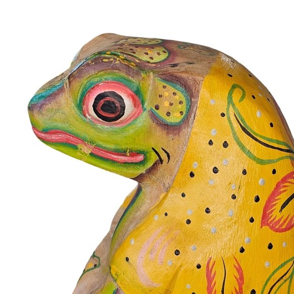 Vintage Handcarved Wood Golfing Frog Handpainted Sculpture Unique Tropical 11" - Picture 6 of 13